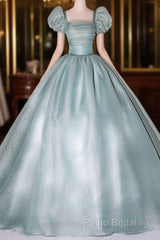 Glam Light Green Ball Gown Short Sleeves Formal Dresses, Light Green Sweet 16 Dresses