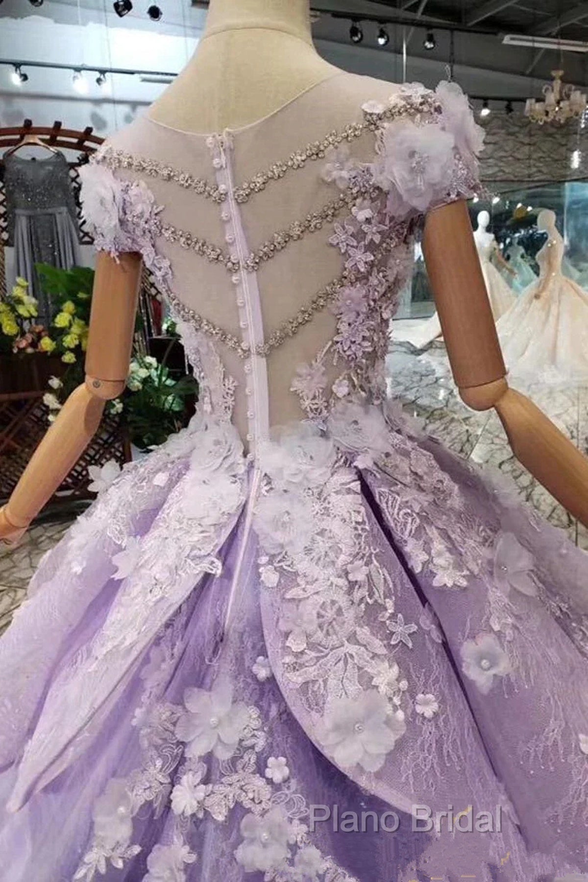 Glam Light Purple Tulle With Lace Applique Sweet 16 Dresses, Light Purple Formal Prom Dresses