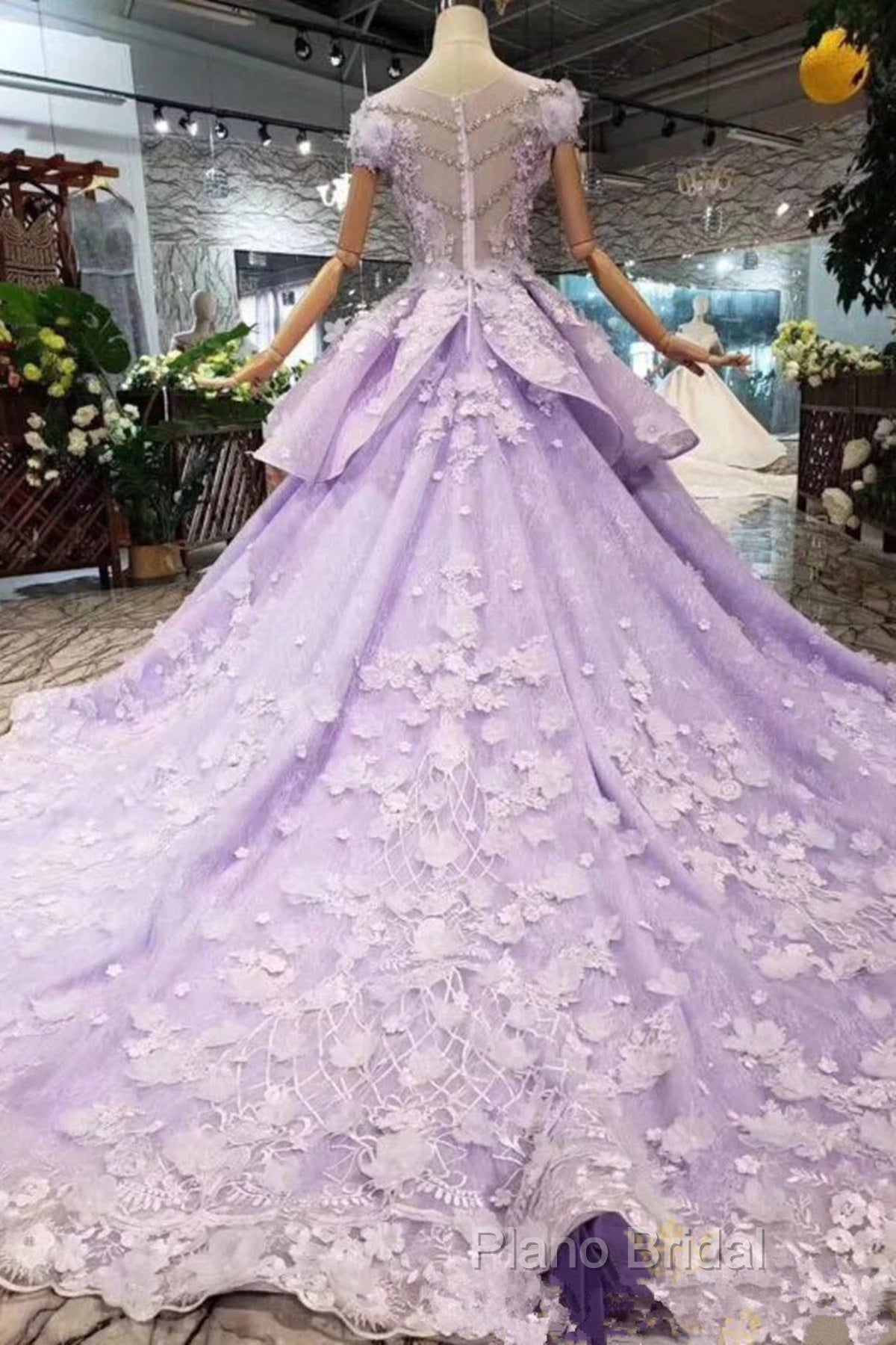 Glam Light Purple Tulle With Lace Applique Sweet 16 Dresses, Light Purple Formal Prom Dresses