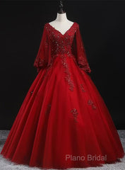 Glam Tulle With Lace Applique Ball Gown Sweet 16 Dresses, Beaded Formal Prom Dresses Formal Dresses