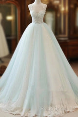 Glam White And Mint Green Tulle With Lace Party Dresses, Straps Formal Dresses Formal Dresses