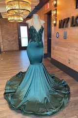 Glamorou V-Neck Sleeveless Halter Mermaid Formal Prom Dress With Beading