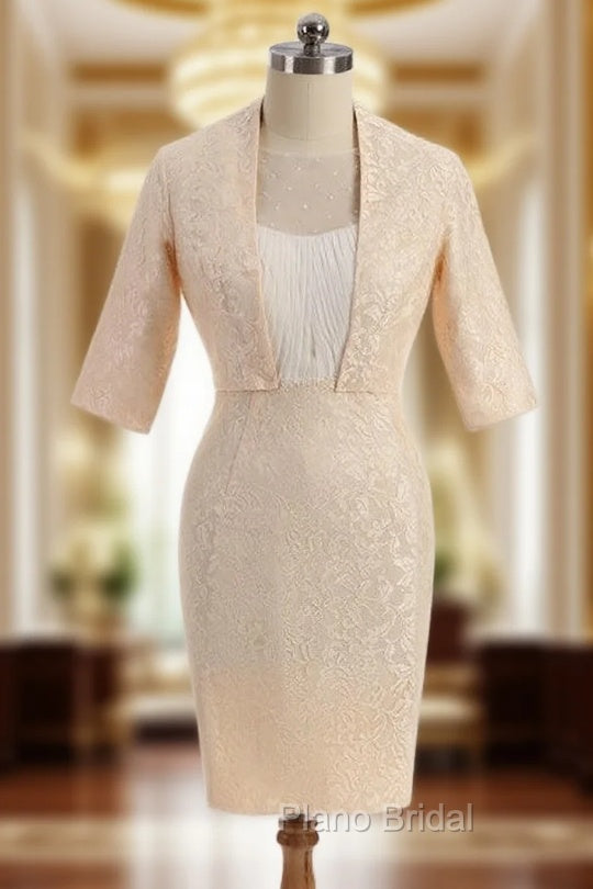Glamorous Champagne Mother Of The Bride Dresses Sheath Knee Length Main image