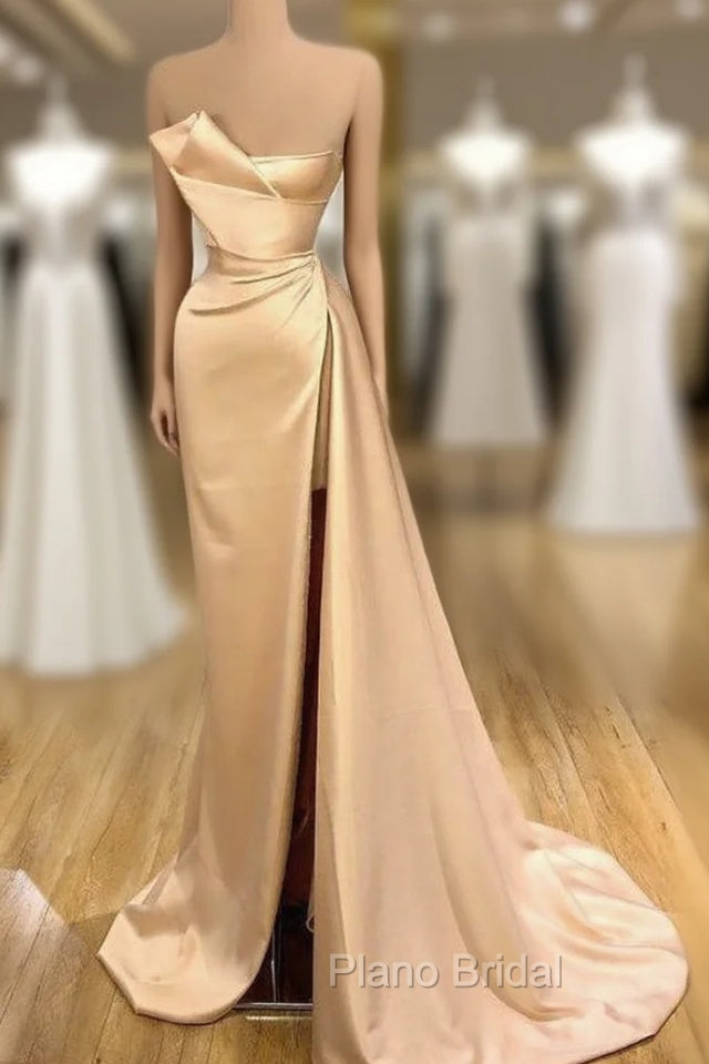 Glamorous Champagne Starpless Long Formal Prom Dresses With Split Online