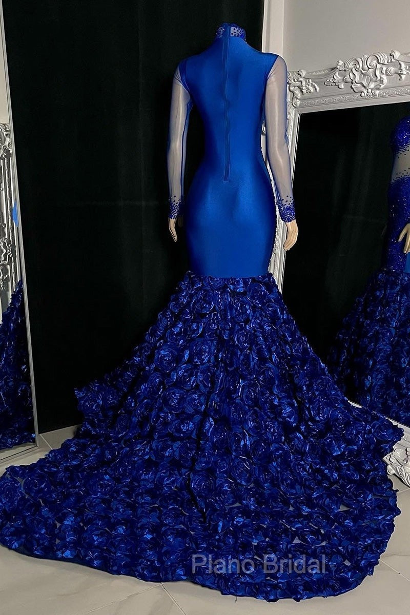 Glamorous High Neck Long Sleeves Formal Prom Dresses Mermaid Flowers Bottom With Beads Secondary image