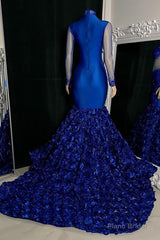 Glamorous High Neck Long Sleeves Prom Dresses Mermaid Flowers Bottom With Beads