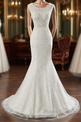Glamorous Long Mermaid Tulle Appliques Lace Wedding Dress