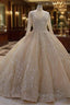 Glamorous Long Sleeve V-neck Sequin Beading Ball Gown Wedding Dress