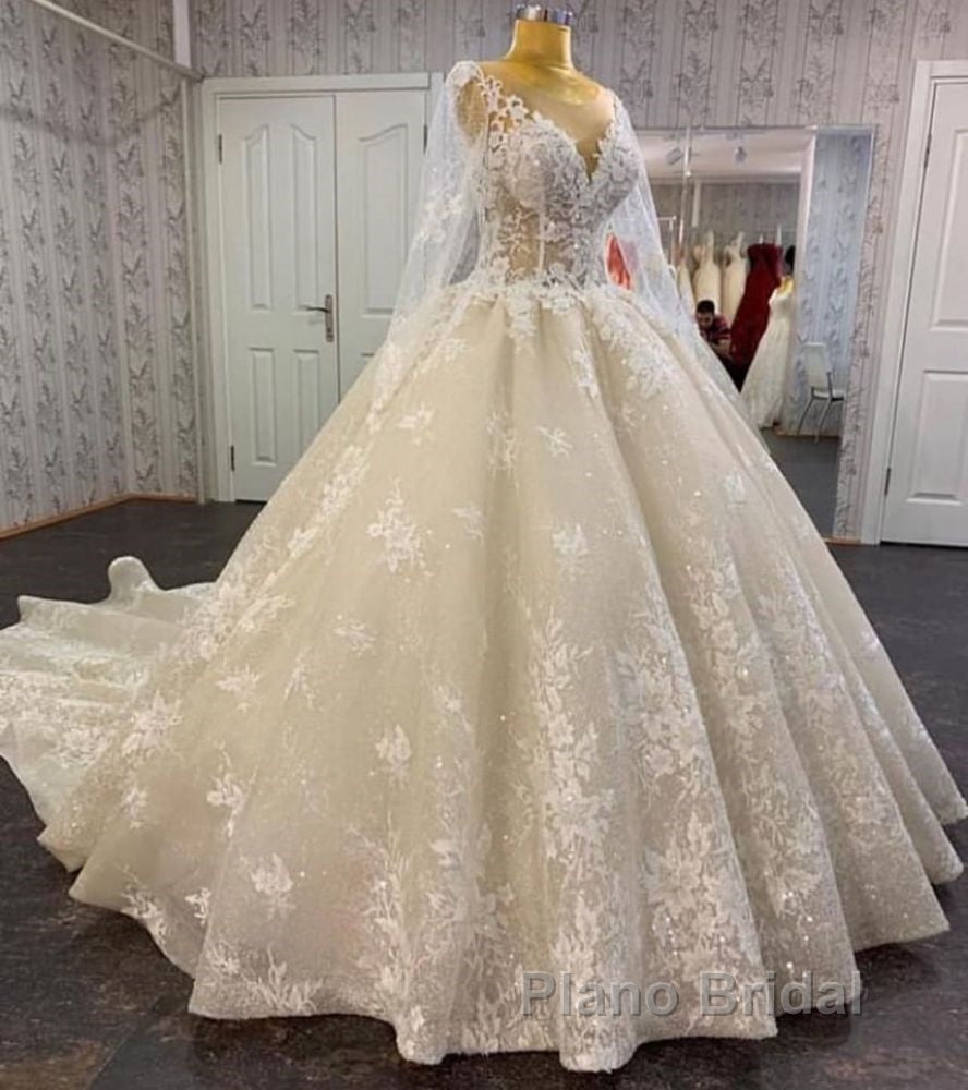 Glamorous Long Sleevess Lace A line Bridal Gown Pirncess Wedding Dress Secondary image