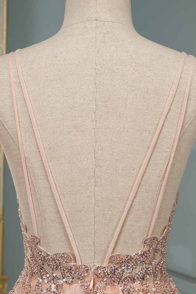 Glamorous Sequins V-Neck Long Evening Formal Prom Dresses Floor Length