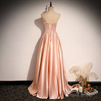 Glamorous Strapless Pink Satin Long Party Dress Formal Prom Dresses