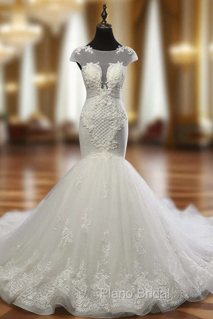Glamorous Wedding Dresses Mermaid Wedding Dresses Appliques Scoop Neck