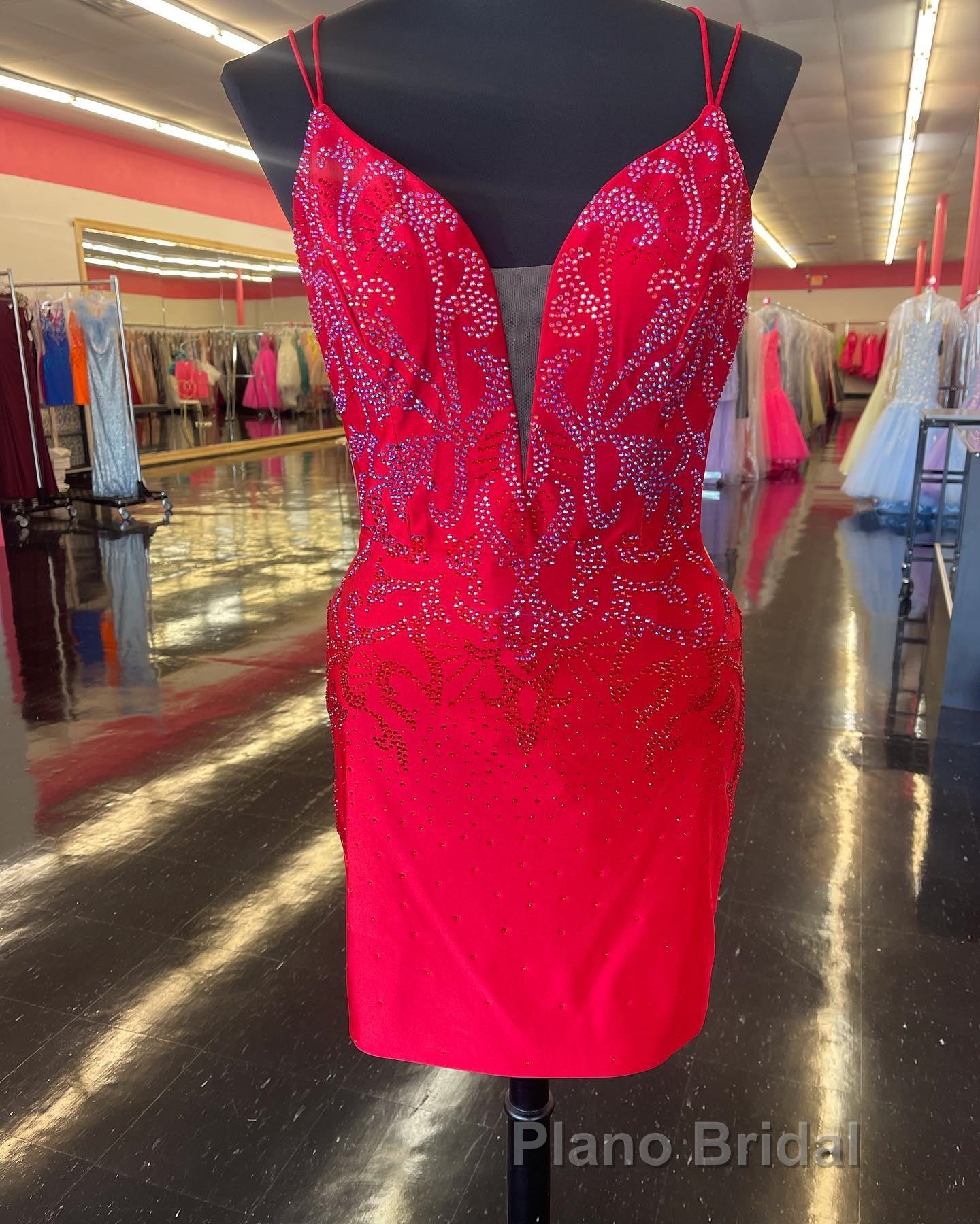 Royal Blue Beaded Plunge V Lace-Up Short Homecoming Dresses Secondary image