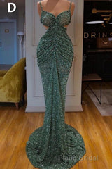 Glitter Off-the-Shoulder Slim Mermaid Formal Prom Party GownsSleeveless Mermaid Evening Gowns