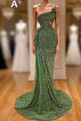 Glitter Off-the-Shoulder Slim Mermaid Formal Prom Party GownsSleeveless Mermaid Evening Gowns
