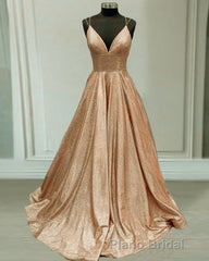 Glitter Formal Prom Dresses V Neck Multi Straps