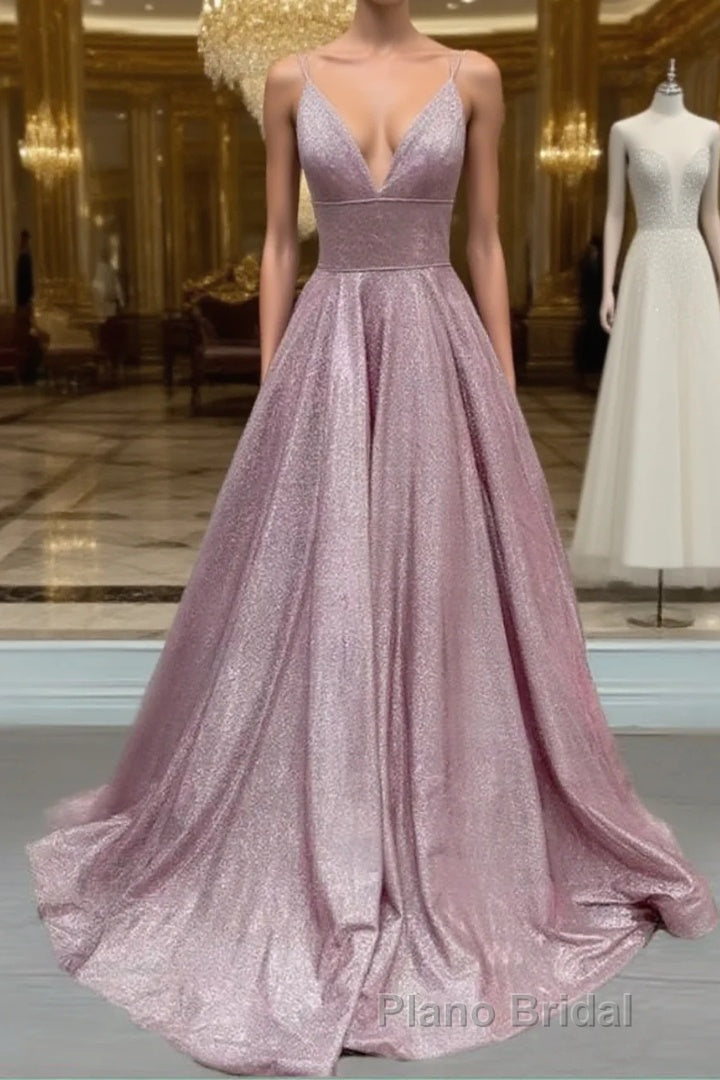 Glitter Formal Prom Dresses V Neck Multi Straps