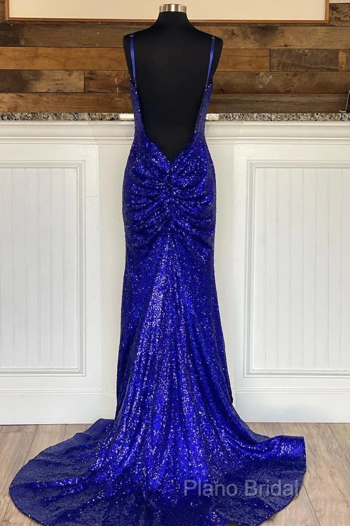 Glitter Royal Blue Sequins Formal Prom Dresses Regency Backless Mermaid Formal Dresses Secondary image