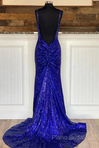 Glitter Royal Blue Sequins Formal Prom Dresses Regency Backless Mermaid Formal Dresses