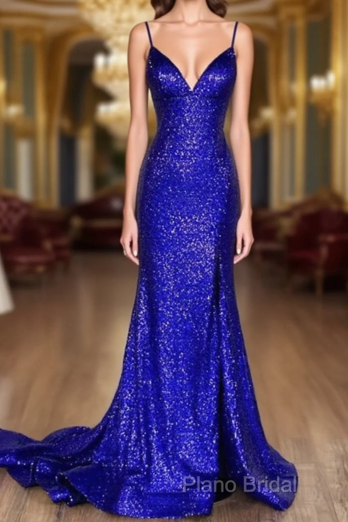 Glitter Royal Blue Sequins Formal Prom Dresses Regency Backless Mermaid Formal Dresses Main image