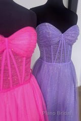 Glitter Sweetheart Sheer Corset A-Line Long Formal Prom Dresses