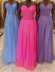 Glitter Sweetheart Sheer Corset A-Line Long Formal Prom Dresses