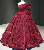 Glitter White Sequin Wedding Dresses One Shoulder Ball Gown Quinceanera Dresses