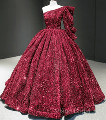 Glitter White Sequin Wedding Dresses One Shoulder Ball Gown Quinceanera Dresses