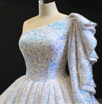 Glitter White Sequin Wedding Dresses One Shoulder Ball Gown Quinceanera Dresses