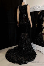 Glittery Long Red Mermaid Sleeveless Formal Prom Dresses Sequin