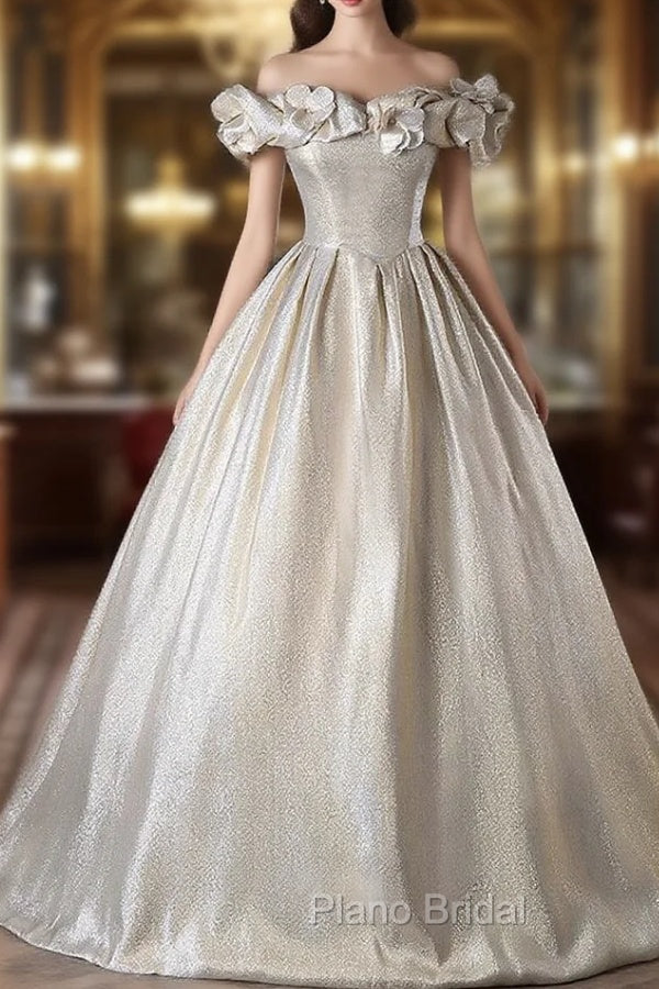 Gold Ball Gown Off the Shoulder 3D Flower Quinceanera Dresses Main image