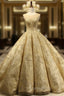 Gold Ball Gown Scoop Neck Sequins Backless Haute Couture Wedding Dresses