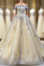 Gold Ball Gown Tulle Off the Shoulder Sequins Formal Prom Dresses