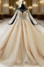 Gold Ball Gown Tulle Sequins Backless Appliques Beading Wedding Dresses