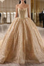Gold Hot Stamping Sequins Strapless Beading Formal Prom Dresses