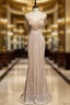 Gold Mermaid Sequins Beading Tassel Cap Sleeve Formal Prom Dresses