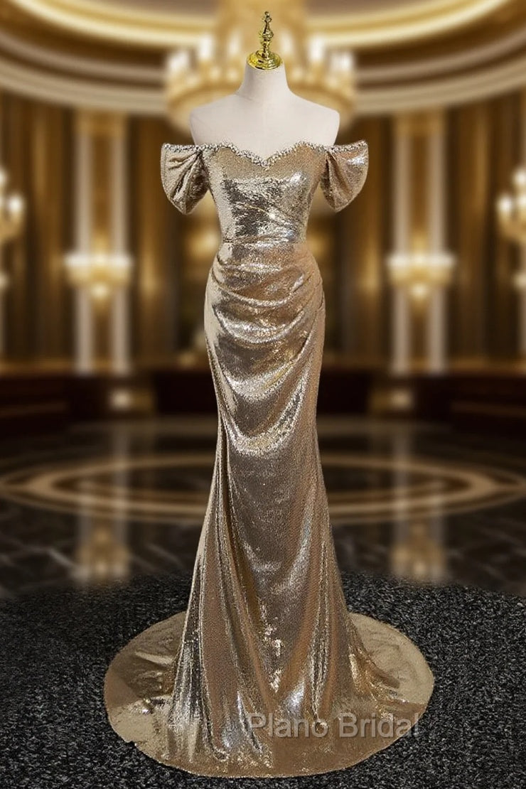 Gold Mermaid Sequins Crystal Formal Prom Dresses Main image