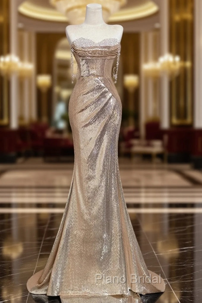 Gold Mermaid Sequins Sweetheart Formal Prom Dresses Main image