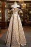 Gold Off The Shoulder Beading Formal Prom Dresses