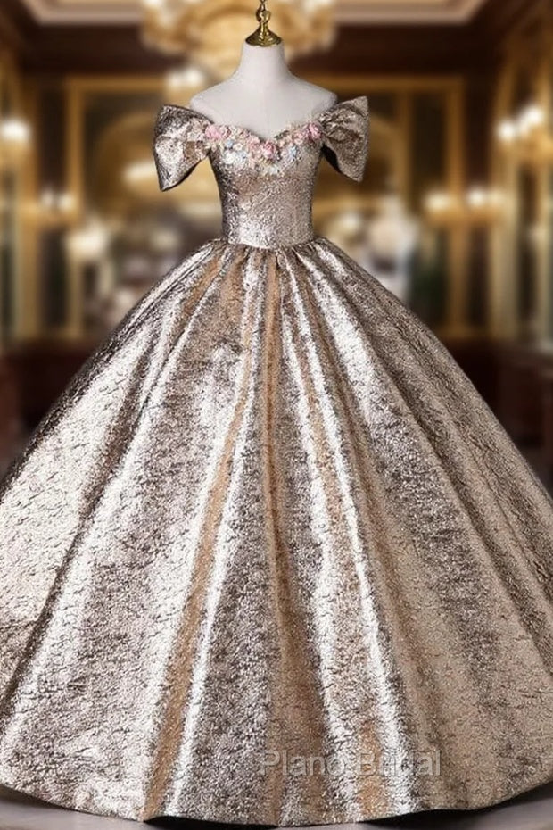 Gold Off the Shoulder Flower Quinceanera Dresses Main image