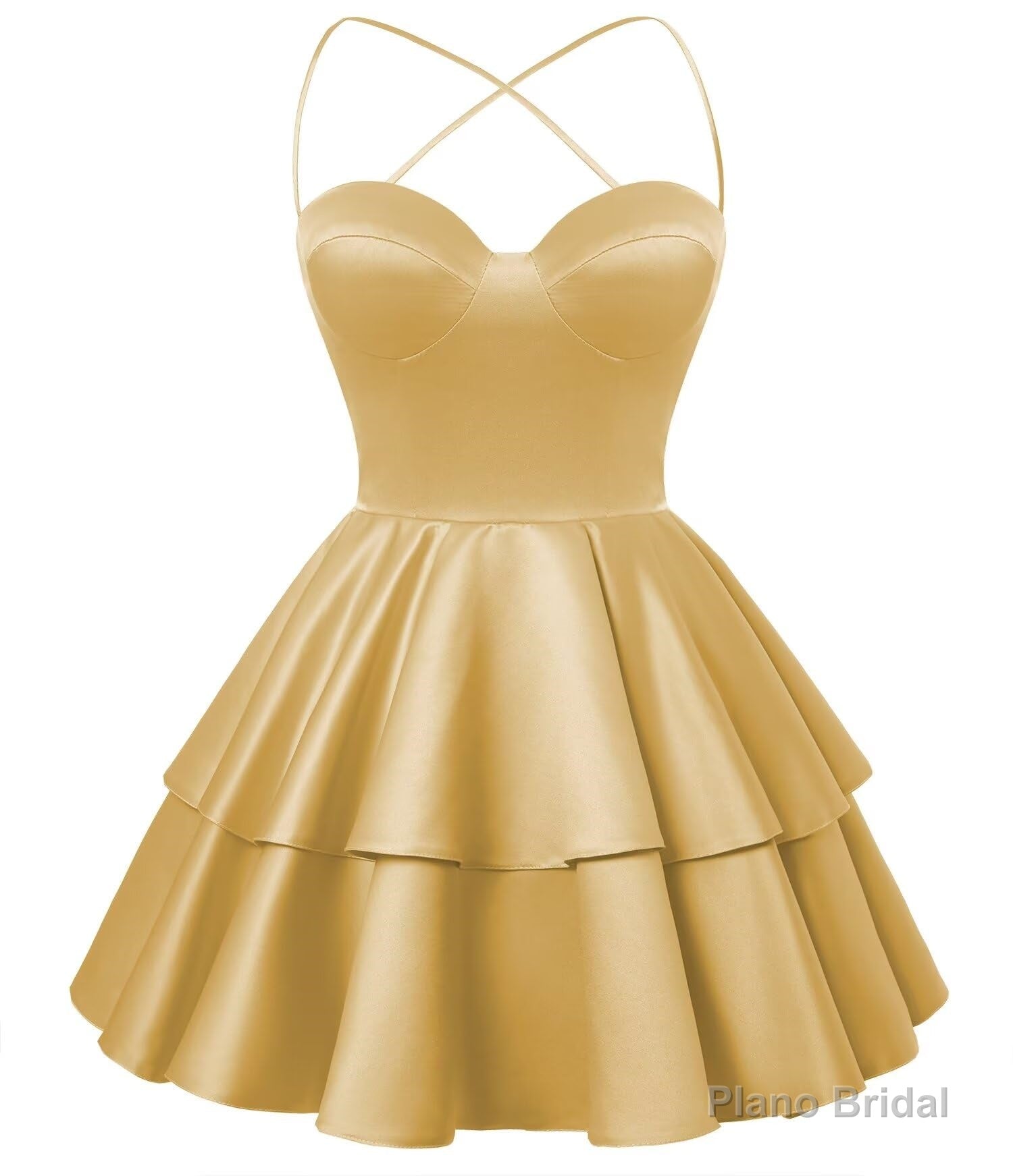 Gold Satin Homecoming Dress Sweetheart Neck Tiered Short Graduation Dresses Main image