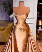 Gold Satin One Shoulder Overskirt  Formal Prom Dresses
