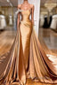 Gold Satin One Shoulder Overskirt  Formal Prom Dresses