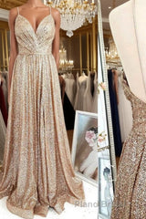 Gold sequin long Formal Prom dress gold evening dress