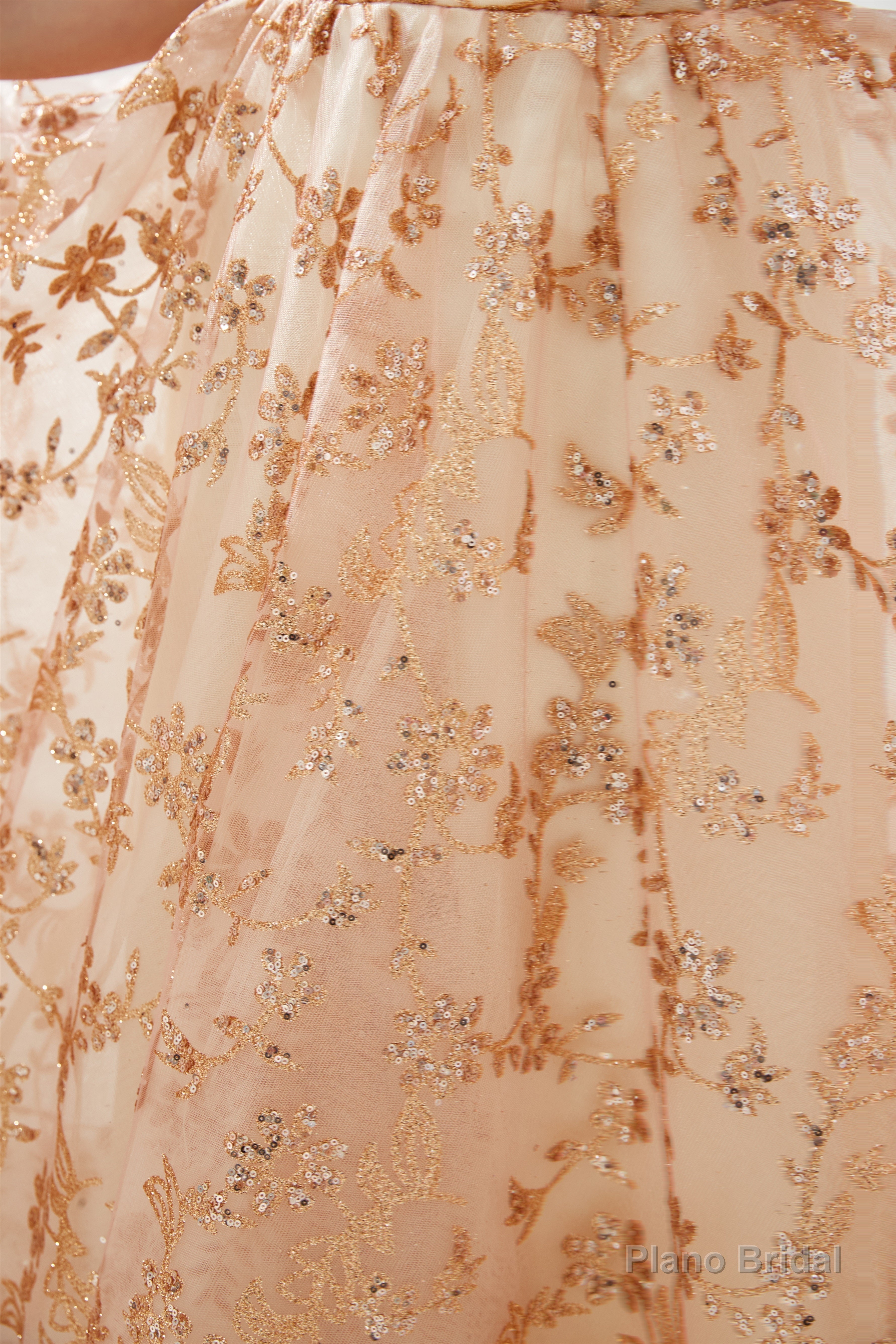 Gold Sequin Off the Shoulder A-line Floor Length Lace Prom Dresses