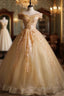 Gold Sequins Appliques Beading Quinceanera Dresses
