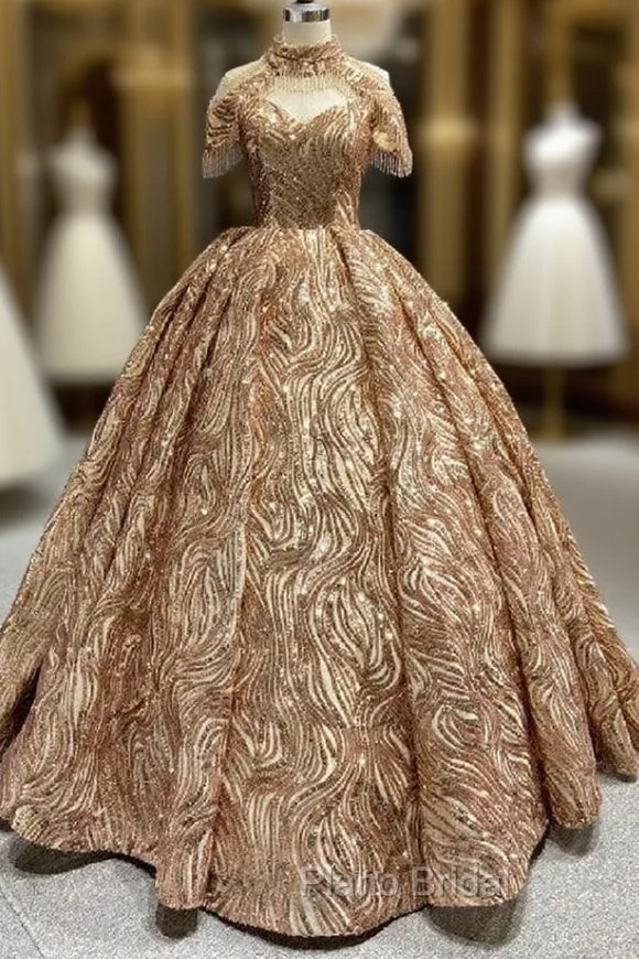 Gold Sequins Off the Shoulder Formal Prom Dresses Main image