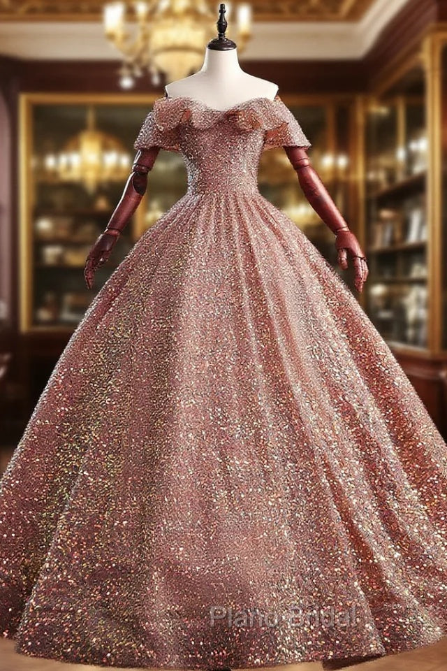 Gold Sequins Off the Shoulder Quinceanera Dresses Main image