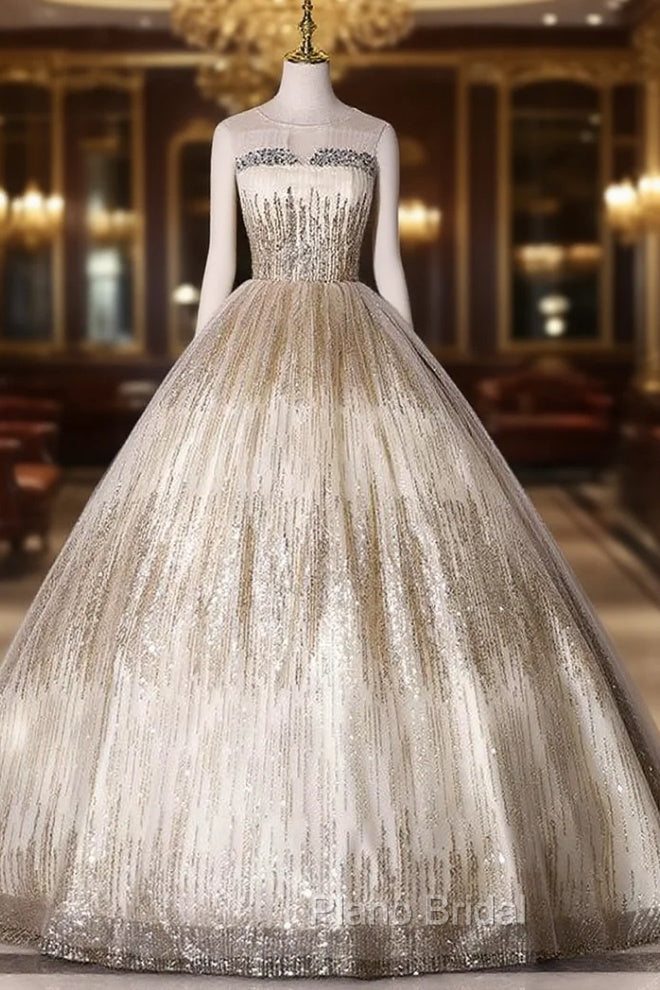 Gold Sequins Pleats Beading Quinceanera Dresses Main image