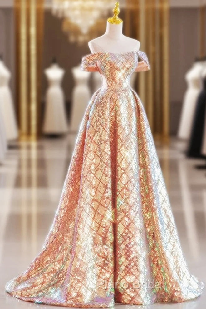 Gold Sequins Sweetheart Formal Prom Dresses